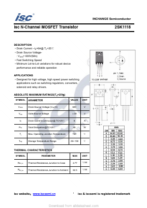 2SK1118 Datasheet PDF Inchange Semiconductor