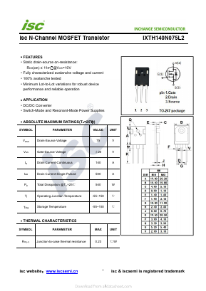 IXTH140N075L2 Datasheet PDF Inchange Semiconductor