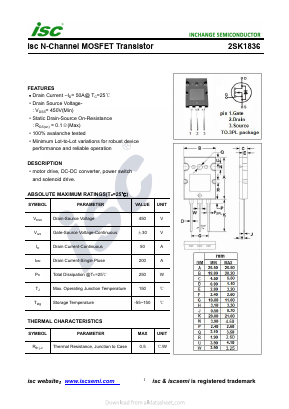 2SK1836 Datasheet PDF Inchange Semiconductor