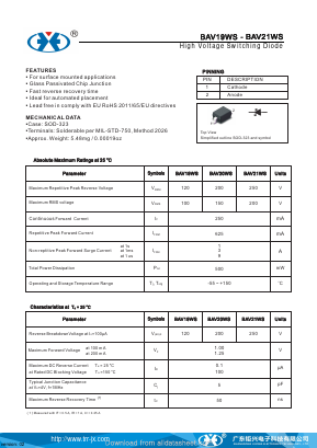BAV19WS Datasheet PDF Guangzhou Juxing Electronic Co., Ltd.