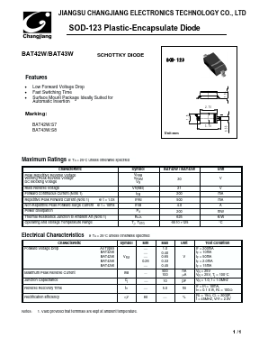 BAT43W Datasheet PDF Jiangsu Changjiang Electronics Technology Co., Ltd