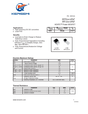 IRFR3410PBF Datasheet PDF Kersemi Electronic Co., Ltd.