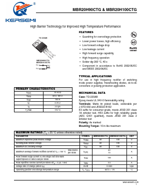 MBR20H100CTGHE3/45 Datasheet PDF Kersemi Electronic Co., Ltd.