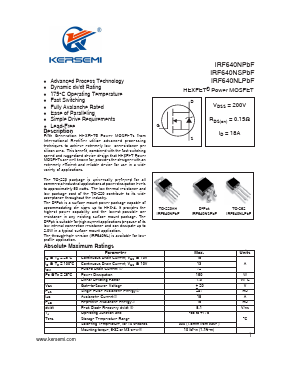 IRF640NSPBF Datasheet PDF Kersemi Electronic Co., Ltd.