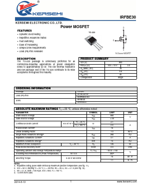SIHFBE30 Datasheet PDF Kersemi Electronic Co., Ltd.