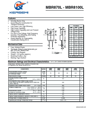 MBR870L Datasheet PDF Kersemi Electronic Co., Ltd.
