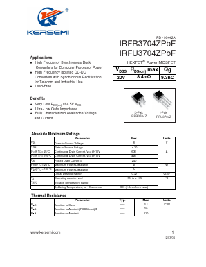 IRFR3704ZPBF Datasheet PDF Kersemi Electronic Co., Ltd.