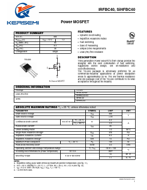 IRFBC40 Datasheet PDF Kersemi Electronic Co., Ltd.
