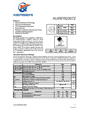 IRFR2307ZTRR Datasheet PDF Kersemi Electronic Co., Ltd.