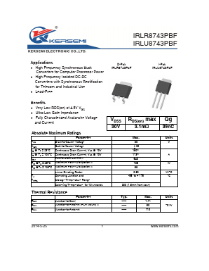 IRLR8743 Datasheet PDF Kersemi Electronic Co., Ltd.
