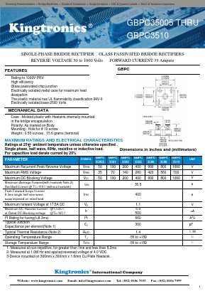 GBPC35005 Datasheet PDF Kingtronics International Company