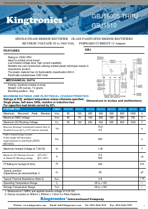 GBJ1501 Datasheet PDF Kingtronics International Company