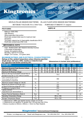 GBPC1501W Datasheet PDF Kingtronics International Company