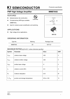 MMBTA92 Datasheet PDF Kwang Myoung I.S. CO.,LTD