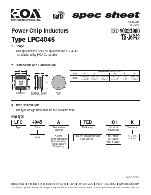 LPC4045 Datasheet PDF KOA Speer Electronics, Inc.