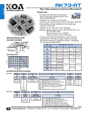RK73B1ERTTD0603F Datasheet PDF KOA Speer Electronics, Inc.
