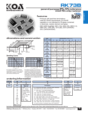 RK73B2BTTD102J Datasheet PDF KOA Speer Electronics, Inc.