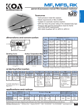 RK1 Datasheet PDF KOA Speer Electronics, Inc.