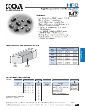 HFC1005HTTDR65 Datasheet PDF KOA Speer Electronics, Inc.