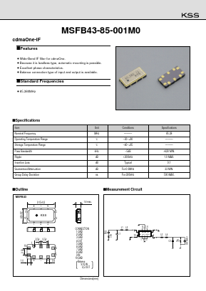 MSFB43-85-001M0 Datasheet PDF Kyocera Kinseki Corpotation