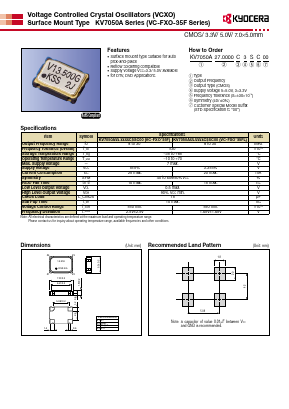 KV7050A27.0000C5SC00 Datasheet PDF Kyocera Kinseki Corpotation