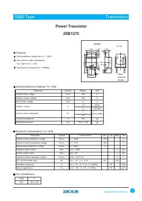 2SB1275 Datasheet PDF KEXIN Industrial