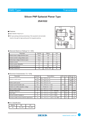 2SA1022 Datasheet PDF KEXIN Industrial