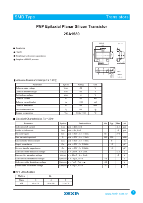 2SA1580 Datasheet PDF KEXIN Industrial