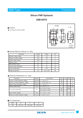 2SB1407S Datasheet PDF KEXIN Industrial