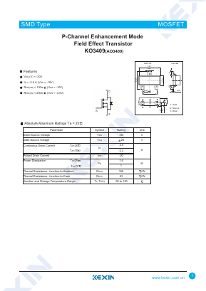 AO3409 Datasheet PDF KEXIN Industrial