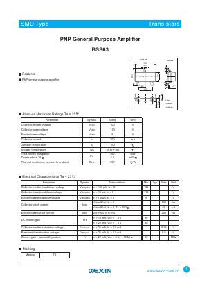 BSS63 Datasheet PDF KEXIN Industrial