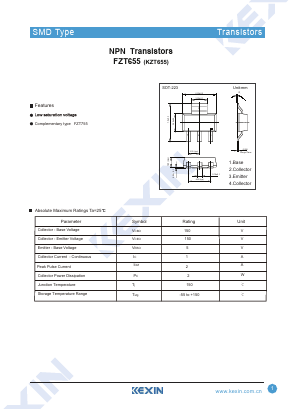 FZT655 Datasheet PDF KEXIN Industrial