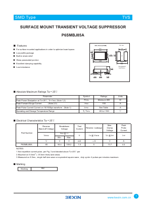 P6SMBJ85A Datasheet PDF KEXIN Industrial