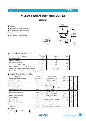 2N7000 Datasheet PDF KEXIN Industrial