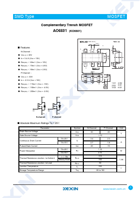 AO6601 Datasheet PDF KEXIN Industrial