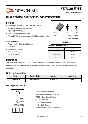 SDB20150PI Datasheet PDF Kodenshi Auk Co., LTD