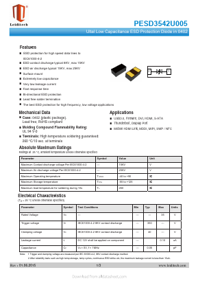 PESD3542U005 Datasheet PDF Shanghai Leiditech Electronic Technology Co., Ltd