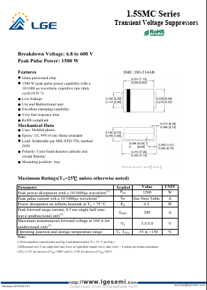 1.5SMC82C Datasheet PDF Shenzhen Luguang Electronic Technology Co., Ltd