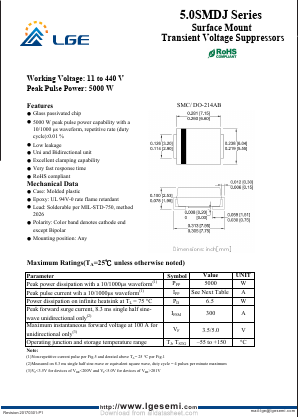 5.0SMDJ11A Datasheet PDF Shenzhen Luguang Electronic Technology Co., Ltd
