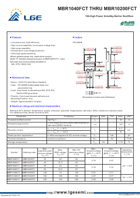 MBR10100FCT Datasheet PDF Shenzhen Luguang Electronic Technology Co., Ltd