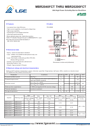 MBR20200FCT Datasheet PDF Shenzhen Luguang Electronic Technology Co., Ltd