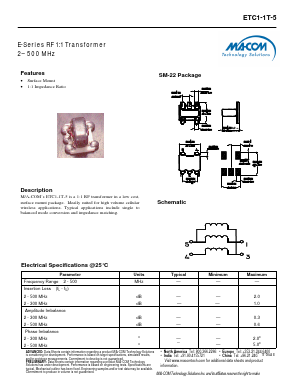 ETC1-1T-5 Datasheet PDF M/A-COM Technology Solutions, Inc.
