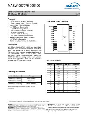 MASW-007076-0001TR Datasheet PDF M/A-COM Technology Solutions, Inc.