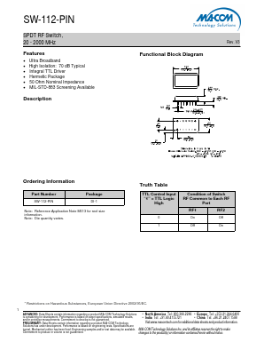 SW-112-PIN Datasheet PDF M/A-COM Technology Solutions, Inc.