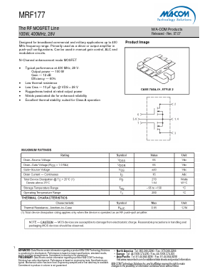 MRF177 Datasheet PDF M/A-COM Technology Solutions, Inc.