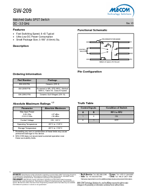 SW-209GPIN Datasheet PDF M/A-COM Technology Solutions, Inc.