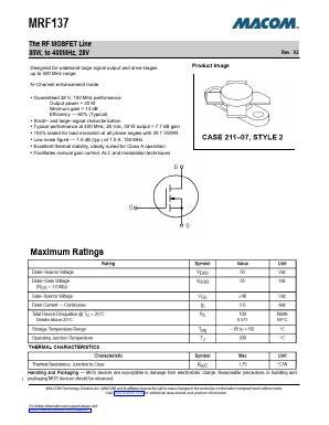 MRF137 Datasheet PDF M/A-COM Technology Solutions, Inc.