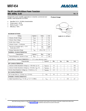 MRF454 Datasheet PDF M/A-COM Technology Solutions, Inc.