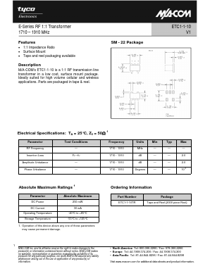 ETC1-1-10TR Datasheet PDF Tyco Electronics