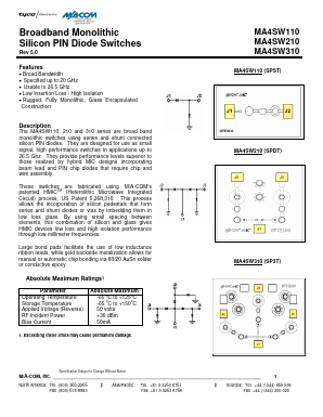 MA4SW210 Datasheet PDF Tyco Electronics